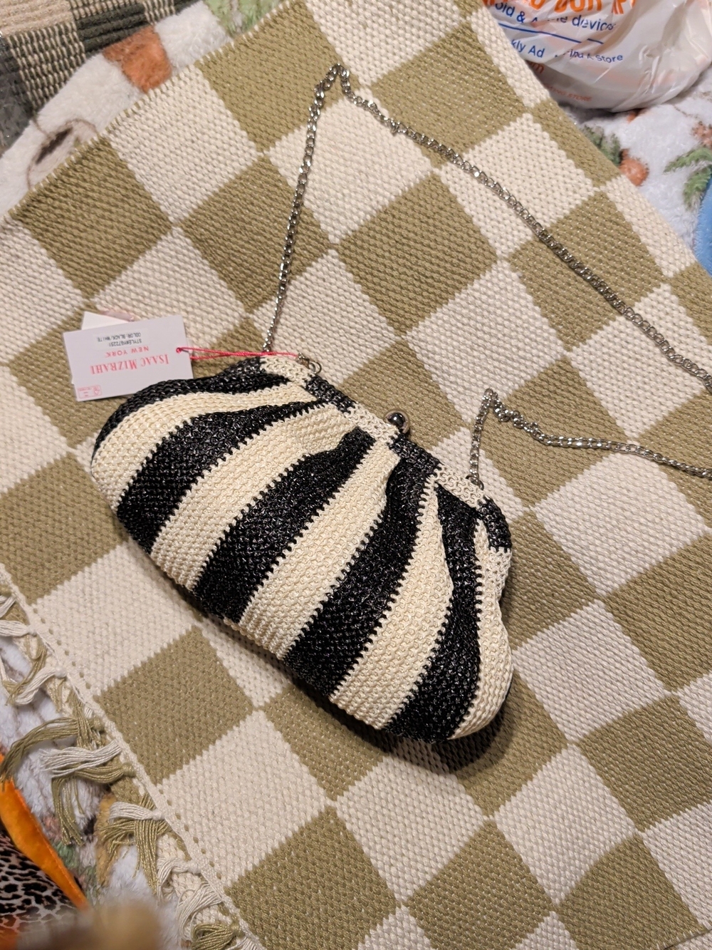 Black & Cream Striped Chain-Handle Clutch Isaac Mizrahi NWT